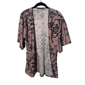 Atmosphere Kaftan Top Short Sleeve Open Front Paisley Floral Size Small